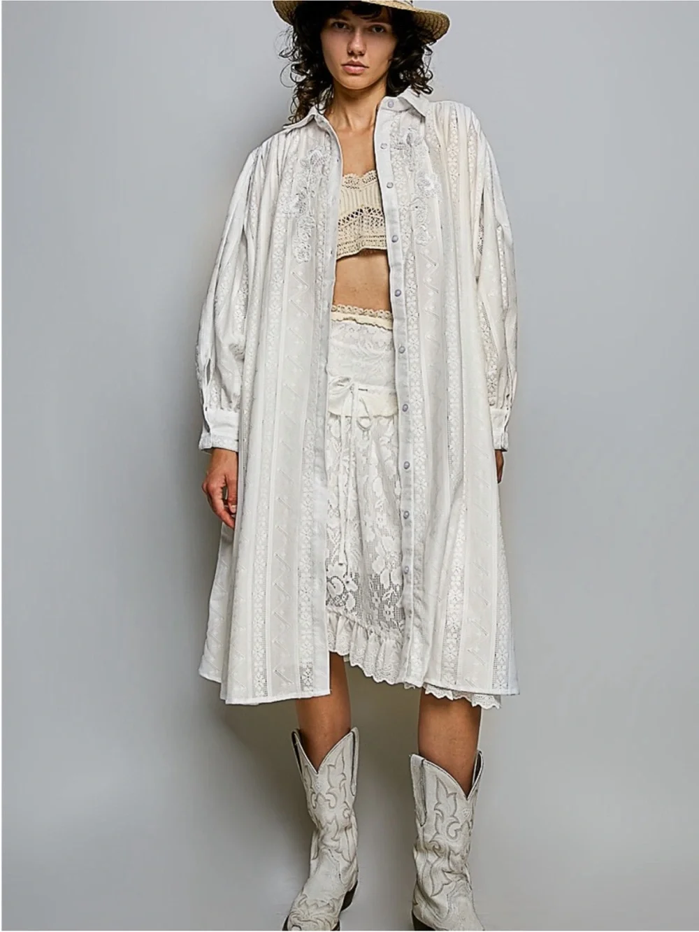 New. POL. Oversized long embellished shirt dress. Fits 14-18 US - Picture 1 of 5